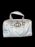 Gucci White Leather Boston Hand Bag