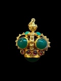 Gold, Garnet, and Imperial Jade Crown Pendant
