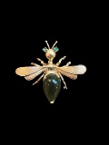 Vintage Gold and Jade Flying Insect Brooch