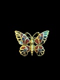 Vintage Coral and Gemstone Butterfly Brooch