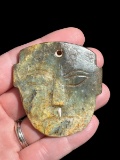 Pre-Columbian Hong Shan Jade Face Pendant