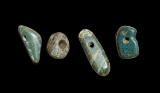 Pre-Columbian Blue Jade Beads & Pendants, Set of 4