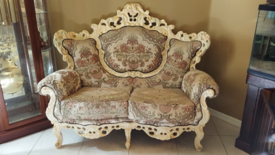 58" Heavily Carved Loveseat With Cushions