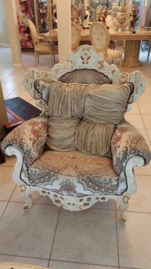 38" Heavily Carved Chair With Cushion