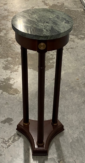 31"H Wood Pedestal with Brass Accents and 11" Round Granite Top