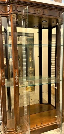 Incredible 48" x 85" Two Glass Door Curio Cabinet with side glass viewing panels adorned with Brass