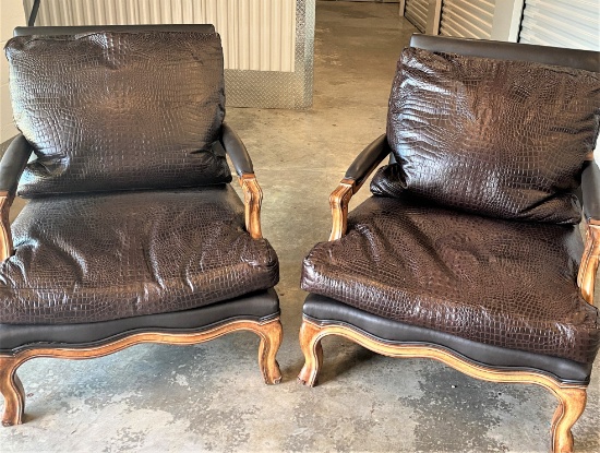 Kreiss Hard Wood Framed Oversized Occasional Chairs with Crocodile Embossed Upholstery
