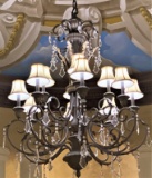 (12) Candle Decorative Chandelier with Crystal Droplets and Fancy Bell Shades