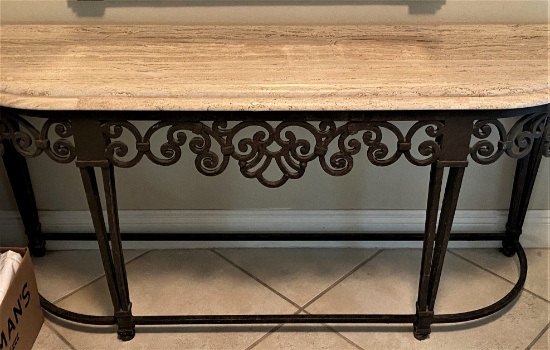 5' Ornate Iron Table With Beveled Bull Nosed Marble Top
