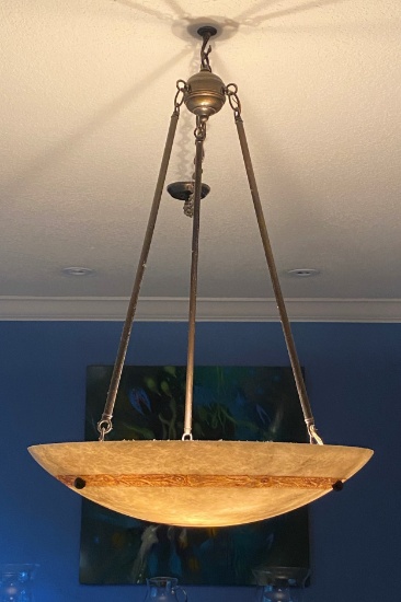 23"R Translucent Stone With Etched Design Chandelier