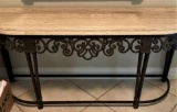 5' Ornate Iron Table With Beveled Bull Nosed Marble Top