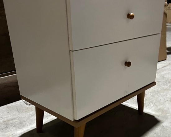 SOLID WOOD 2-DRAWER WHITE/WALNUT NIGHTSTAND