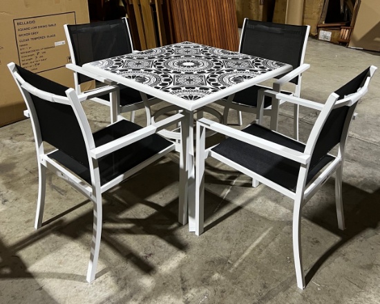 OUTDOOR 5-PIECE WHITE METAL & BLACK SLING DINING SET