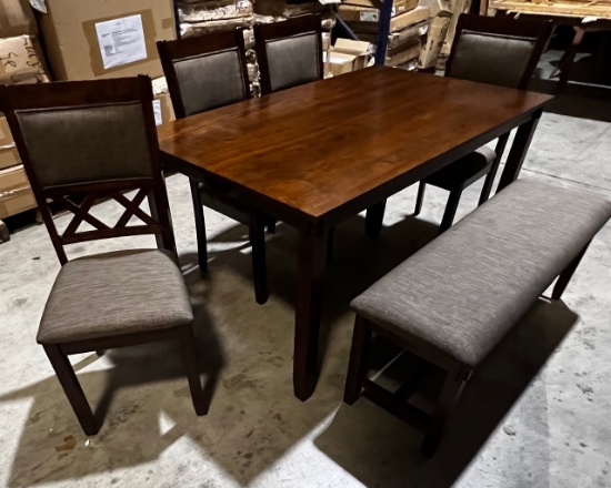 INDOOR 6 PIECE WOOD DINING SET W/ CHAIRS & BENCH