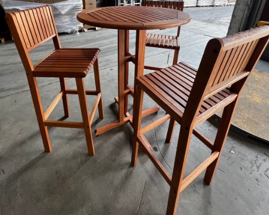 OUTDOOR 4 PIECE HIGH TOP WOOD TABLE & CHAIRS SET