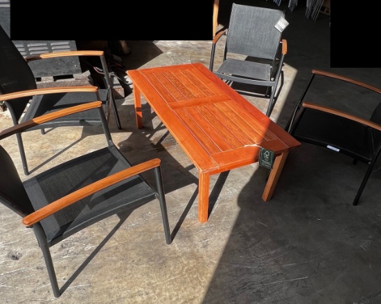OUTDOOR 5 PIECE SOLID WOOD TABLE AND CHAIRS SET
