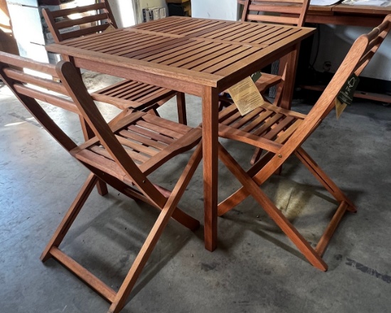 OUTDOOR 5-PIECE WOOD DINING SET W/ FOLDING CHAIRS
