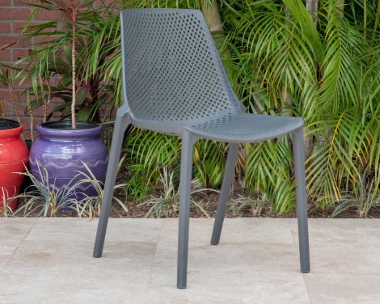 OUTDOOR RECYCLED RESIN GREY STACKING DINING CHAIR