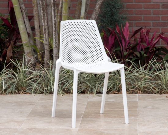OUTDOOR RECYCLED RESIN WHITE STACKING DINING CHAIR