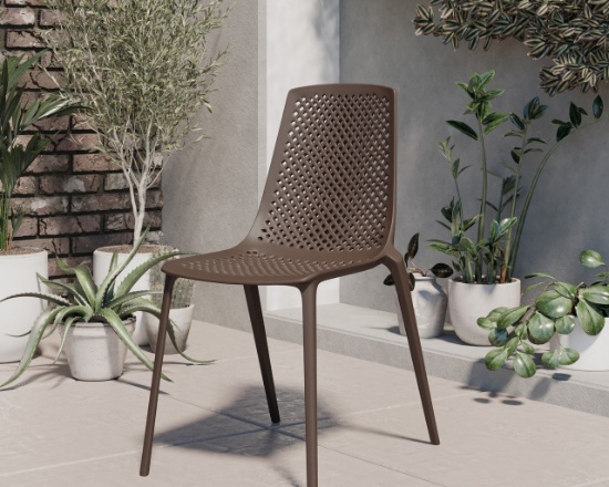 OUTDOOR RECYCLED RESIN BROWN STACKING DINING CHAIR