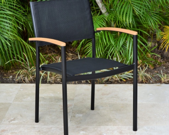 OUTDOOR ALUMINUM & BLACK SLING STACKING DINING CHAIR