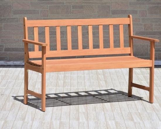 OUTDOOR SOLID WOOD TEAK FINISH 2-SEATER BENCH 47"