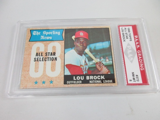 Lou Brock Cardinals 1968 Topps All Star #372 graded PAAS NM-MT 8