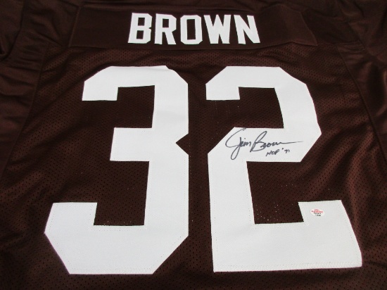 Jim Brown of the Cleveland Browns signed autographed football jersey PAAS COA 503