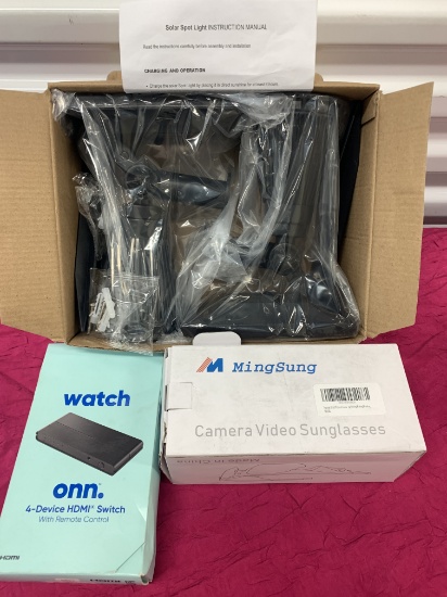 3- New Items 1- MagicPro Solor Spot Light, 1- Mingsung Camera Video Sun Glass, 1- Onn-Watch