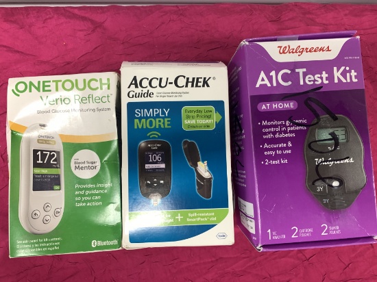 3- New Items 1-  ACCU-CHCK Monitor, 1- Onetouch Blood Monitor, A1C Test Kit