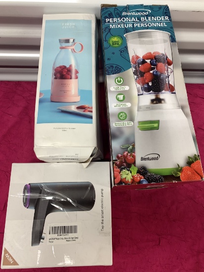 3- New Home Items 1- Smart Pump, 1- Personal Blender, 1- Portable Mini Fruit Blender