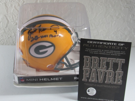 Brett Favre of the Green Bay Packers signed autographed mini helmet Bret Favre COA 535