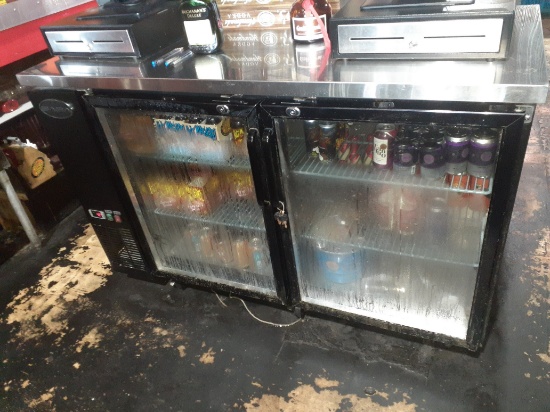 Saba 60 in. Back Bar Refrigerator 2 glass doors with stainless steel top