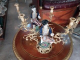Pair of Candleholders - Man Playing Drums in Porcelain and Metal -12.5 in.