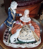 Man with flowers courting lady with dog - Porcelain - 14 inch