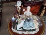 Man with flowers courting lady with dog - Porcelain - 14 inch