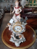 Large Porcelain Mantle Clock with key - 20. 5 Inches