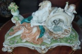 Lady sitting by fountain with cherub - Capodimonte Porcelain - Signed - 17 in