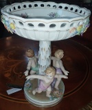 Porcelain Compote signed by Von Schierholz- 3 Little boys - 10 inches