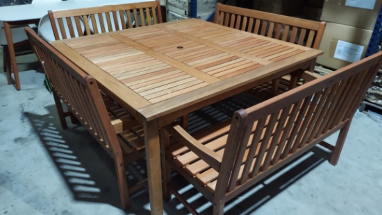 59" x 59" Outdoor Dining Table With (4) Wood Benches