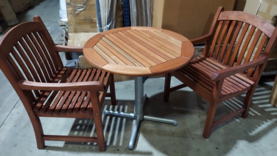 (3) Piece Outdoor Patio Set - Includes Gyro Round 32"R Outdoor Dining Table With (2) Wood Sumbawa Ar