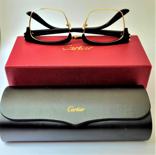 Authentic CARTIER CT0132S 001 Black & Gold Sunglasses w Box