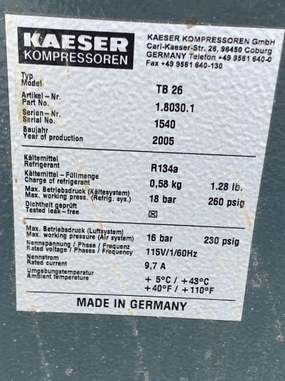 Kaese Kompressoren Model TB26 Dryer Compressed Air