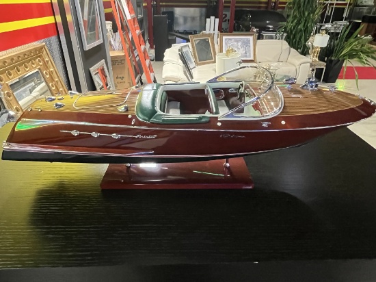 Model RIVA Antique Style Boat / 31" by 10" by 8" Tall Decorative Life Like Model Boat on Stand
