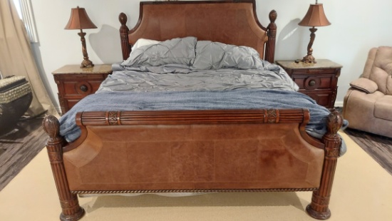 (4) Piece Bedroom Suite - Includes King Size Bed and Mattress, Marble Top Night Stands, (5) Drawer T