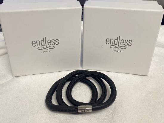 Endless  Jewelry Collection by Jennifer Lopez 7.5" Hand Crafted Black Leather  Triple Bracelet with