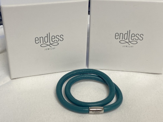 Endless  Jewelry Collection by Jennifer Lopez 7.5" Hand Crafted Green Bayou Leather  Double Bracelet