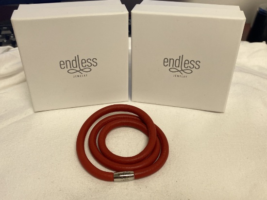 Endless  Jewelry Collection by Jennifer Lopez 7.5" Hand Crafted Red Leather Triple Bracelet with Mag