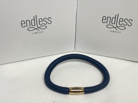 Endless Jewelry Collection by Jennifer Lopez 7.5" Hand Crafted Blue Leather Single Bracelet with Mag