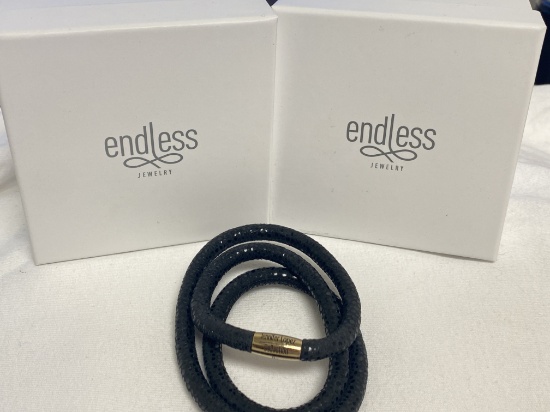 Endless Jewelry Collection by Jennifer Lopez 7.5" Hand Crafted Black Reptile  Leather Triple Bracele